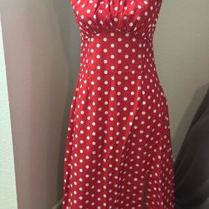 Vintage-Inspired Red Polka Dot Halter Dress S | Retro Pin-Up Rockabilly Style